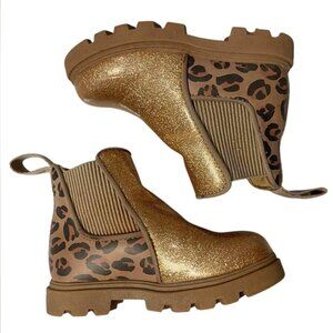 Native Kensington Treklite Glitter Gold Cheetah Chelsea Boots Girls size c6